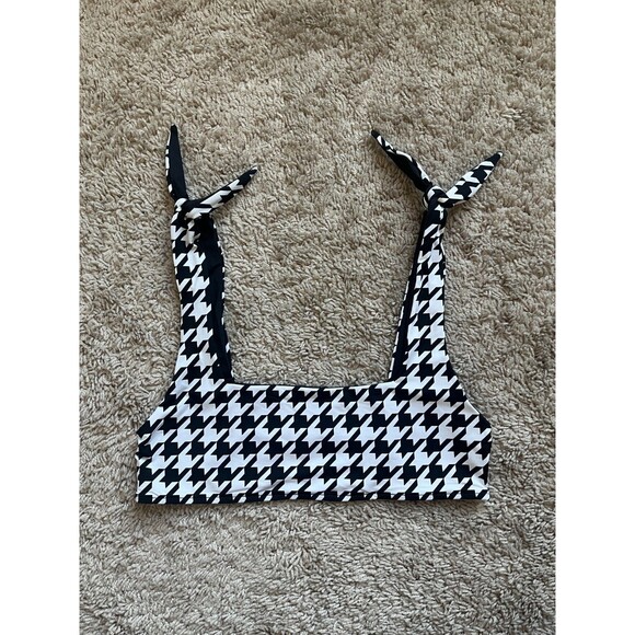 Frankies Bikinis Kendall Tie-Shoulder Bikini Top in Houndstooth Size SMALL - Picture 1 of 5